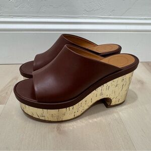 Chloe Oil Leather Cork Platform Mule Sandals Women's 36 = US 6 Brown Gold Italy